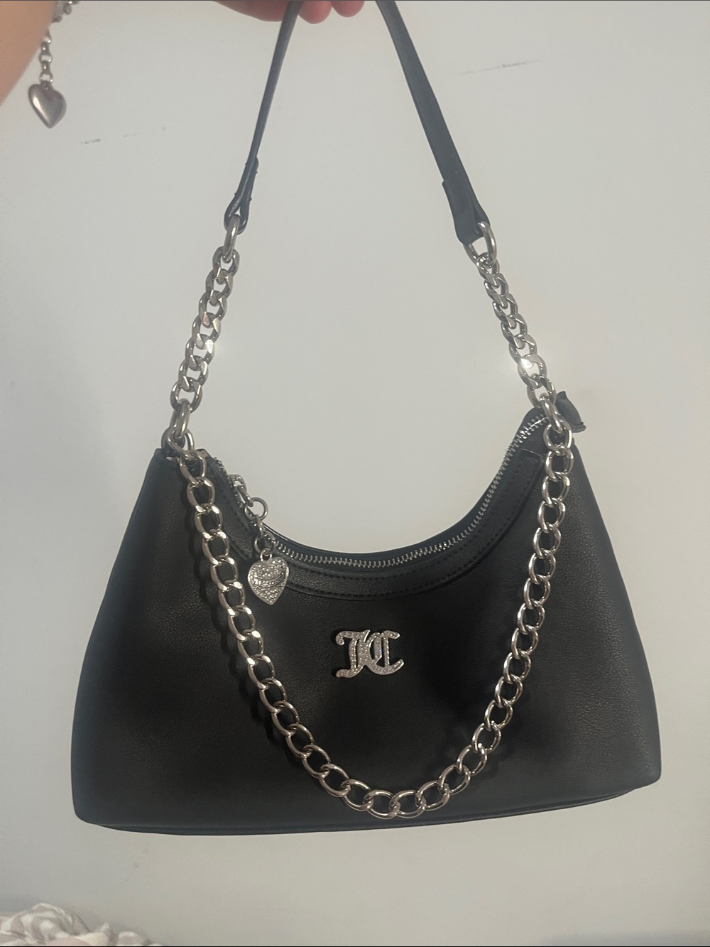 Juicy Couture Black Chain-Handle Shoulder Bag with Silver Hardware